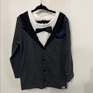 Mini Shatsu Gray and Black Kids Button Down Shirt with Bow Tie